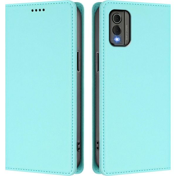 Custodia In Pelle Per Nokia C32, Flip Case Magnetico In Finto Cuoio Con Supporto Verde Menta-image