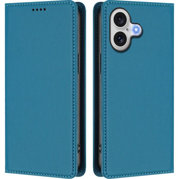 Custodia In Pelle Per Iphone 17, Custodia Flip Magnetica In Finto Cuoio Con Supporto Lake Blu-image