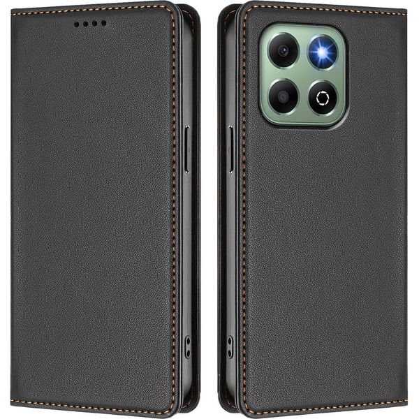Custodia In Pelle Per Honor X6B/Honor X6A, Flip Case Magnetico In Finto Cuoio Con Supporto Nero-image