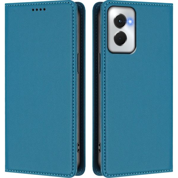 Custodia Per Motorola Moto G Power 2024 5G, Custodia Magnetica Antiurto Con Supporto In Finto Cuoio Flip Cover Blu-image
