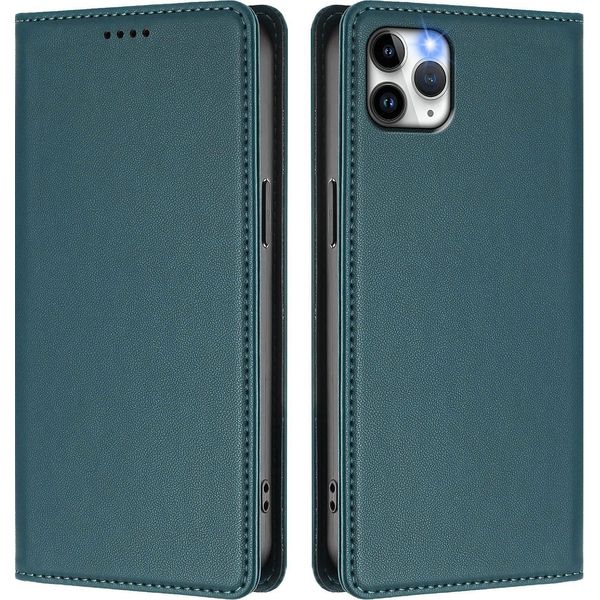 Custodia Per Iphone 11 Pro Max, Flip Cover In Finto Cuoio Antiurto Magnetica Con Supporto Verde-image