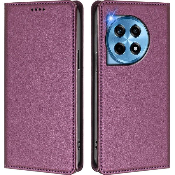 Custodia In Pelle Per Oneplus 12R, Custodia Magnetica In Finto Cuoio Con Supporto Viola-image