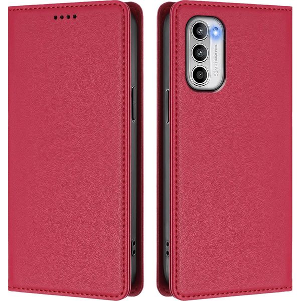 Custodia In Pelle Per Motorola Moto G 5G 2022, Custodia Magnetica In Finto Cuoio Con Supporto Rosso-image