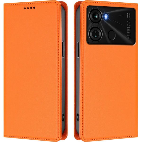 Custodia In Pelle Per Itel P40, Custodia Flip Magnetica In Finto Cuoio Con Supporto Arancione-image