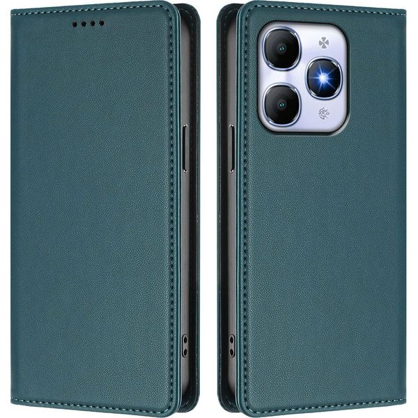 Custodia In Pelle Per Itel A90, Custodia Flip Magnetica In Finto Cuoio Con Supporto Verde-image