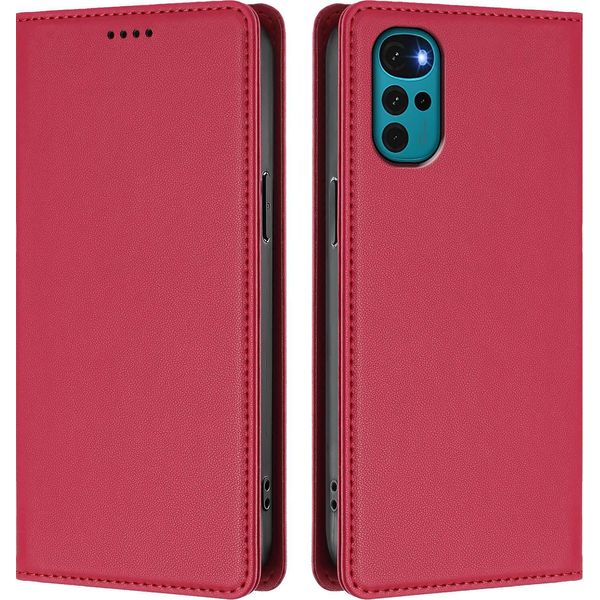 Custodia In Pelle Per Motorola Moto G22 / Moto E22S, Custodia Flip Magnetica In Finto Cuoio Con Supporto Rosso-image