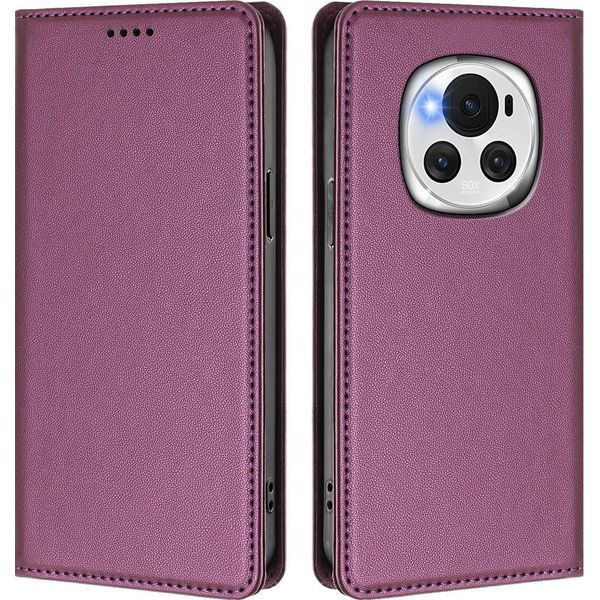 Custodia In Pelle Per Honor Magic6, Custodia Flip Magnetica In Finto Cuoio Con Supporto Viola-image