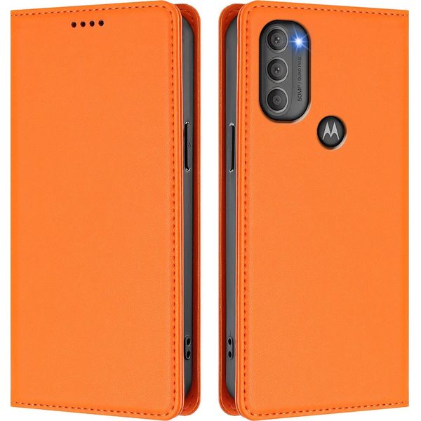Custodia In Pelle Per Motorola Moto G71 5G, Custodia Flip Magnetica In Finto Cuoio Con Supporto Arancione-image