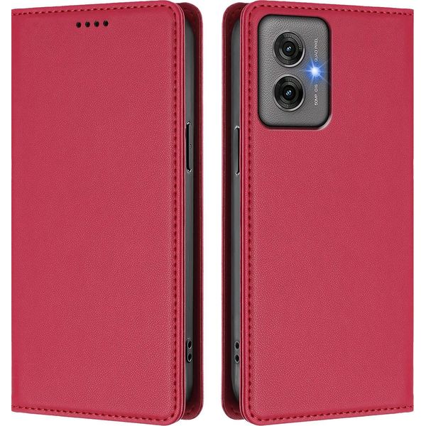 Custodia Per Cellulare Per Motorola Moto G55, Flip Cover In Finto Cuoio Antiurto Magnetica Con Supporto Rosso-image