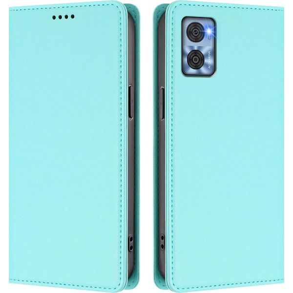 Custodia Per Motorola Moto E22 / E22I, Flip Cover In Finto Cuoio Antiurto Magnetica Con Supporto Turchese-image