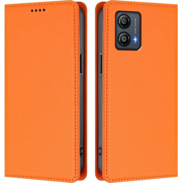 Custodia Per Cellulare Per Motorola Moto G53, Flip Cover In Finto Cuoio Antiurto Magnetica Con Supporto Arancione-image