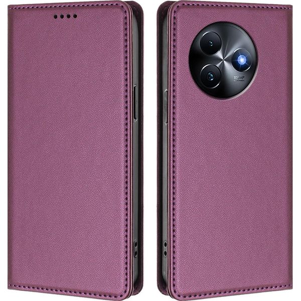Custodia Per Cellulare Per Itel S24, Flip Cover In Finto Cuoio Antiurto Magnetica Con Supporto Viola-image