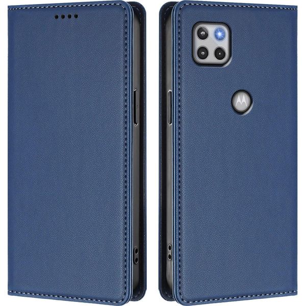 Custodia Per Motorola Moto G 5G 2020, Flip Cover In Finto Cuoio Antiurto Magnetica Con Supporto Blu Scuro-image