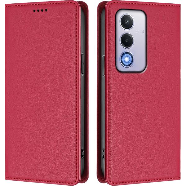 Custodia Per Oppo A80 5G, Flip Cover In Finto Cuoio Antiurto Magnetica Con Supporto Rosso-image