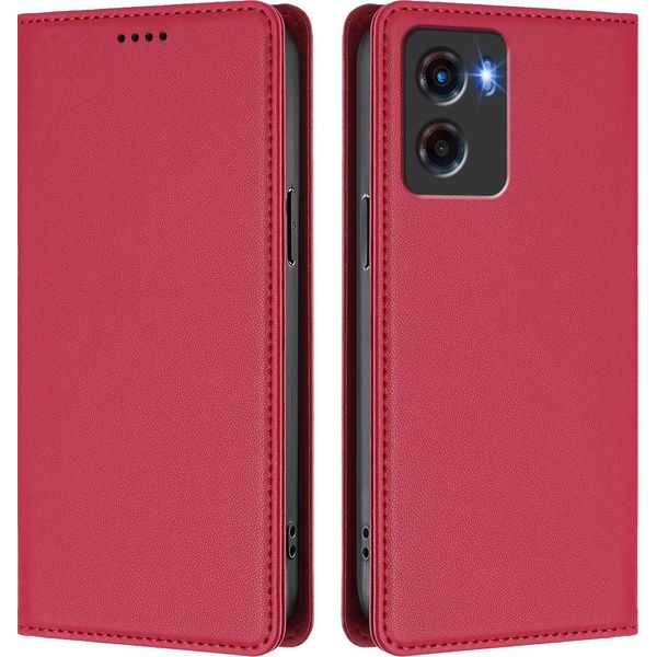 Custodia In Pelle Per Motorola Moto G05, Custodia Magnetica In Finto Cuoio Con Supporto Rosso-image