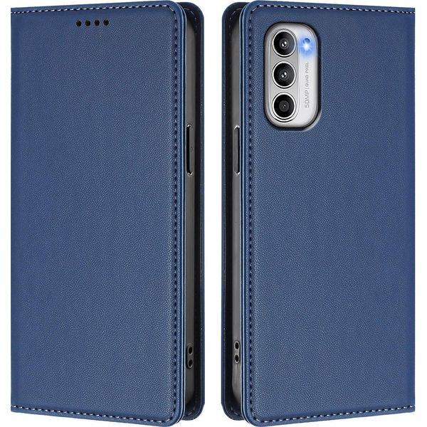 Custodia Per Motorola Moto G 5G 2022, Custodia Magnetica Antiurto In Finto Cuoio Flip Cover Con Supporto Blu Scuro-image