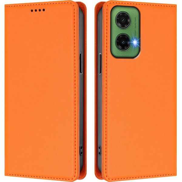 Custodia In Pelle Per Motorola Moto G35, Custodia Flip Magnetica In Finto Cuoio Con Supporto Arancione-image