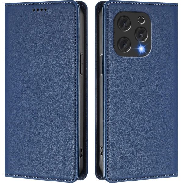 Custodia Per Telefono Cellulare Per Doogee N55 Plus, Custodia Magnetica Antiurto In Finto Cuoio Flip Cover Con Supporto Blu Scuro-image
