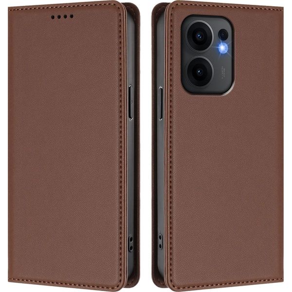 Custodia In Pelle Per Oppo Reno13 F 5G, Custodia Magnetica In Finto Cuoio Con Supporto Marrone-image