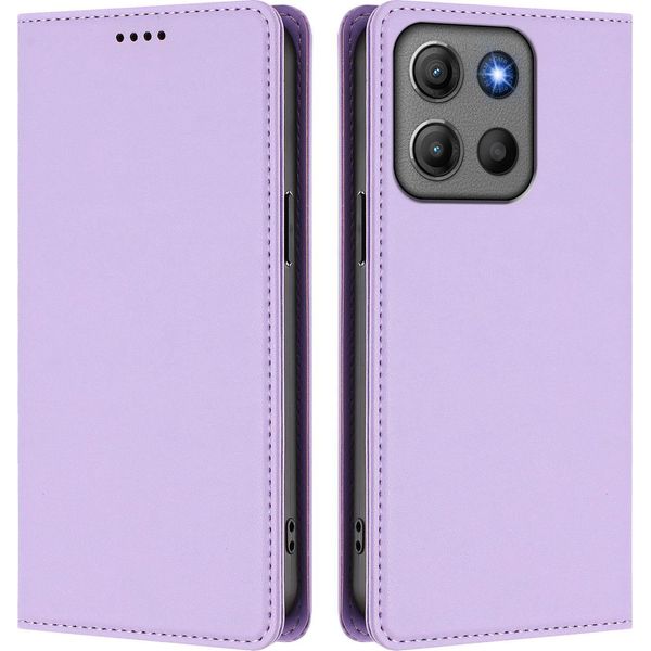 Custodia In Pelle Per Motorola Moto G15/Moto G15 Power, Custodia Flip Magnetica In Finto Cuoio Con Supporto Viola Chiaro-image