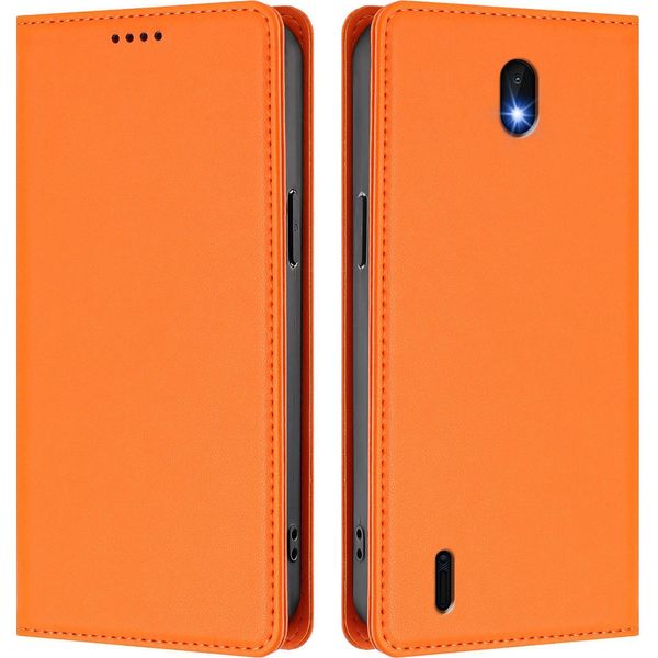 Custodia In Pelle Per Nokia C01 Plus/Nokia C1 2Nd Edition, Custodia Flip Magnetica In Finto Cuoio Con Supporto Arancione-image