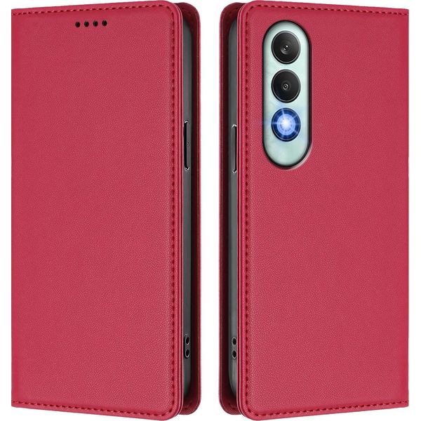 Custodia In Pelle Per Oneplus Nord CE4, Custodia Magnetica In Finto Cuoio Con Supporto Rosso-image