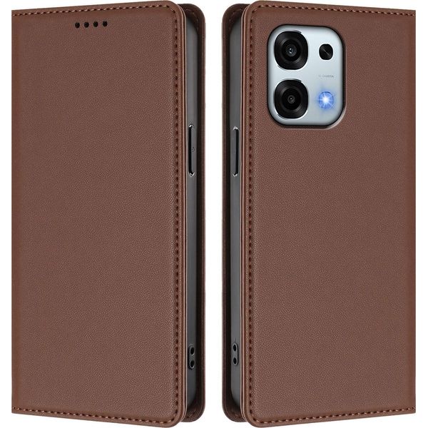 Custodia Per Telefono Cellulare Per Oppo A6 Pro 5G/Oppo A6 Pro 4G, Flip Cover In Finto Cuoio Antiurto Magnetica Con Supporto Marrone-image
