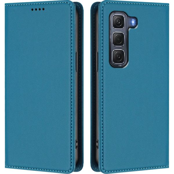 Custodia In Pelle Per Infinix Hot 60 Pro 4G, Custodia Flip Magnetica In Finto Cuoio Con Supporto Lake Blu-image
