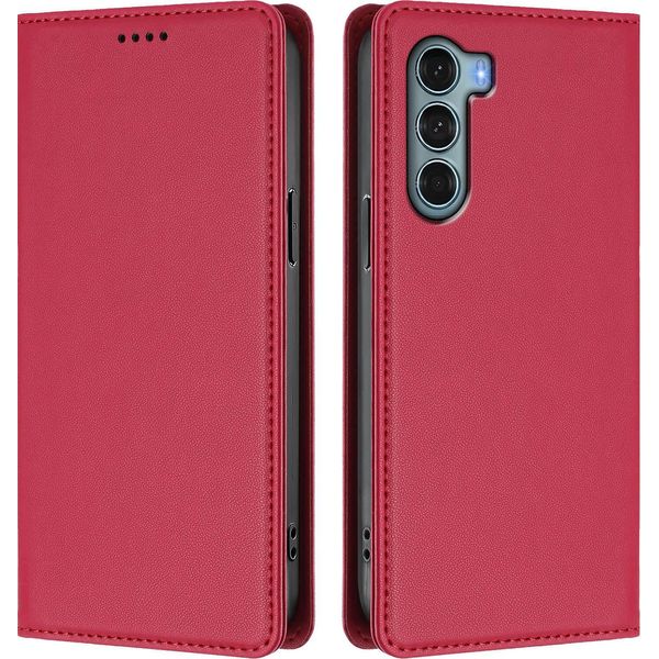 Custodia In Pelle Per Motorola Moto G200, Custodia Flip Magnetica In Finto Cuoio Con Supporto Rosso-image