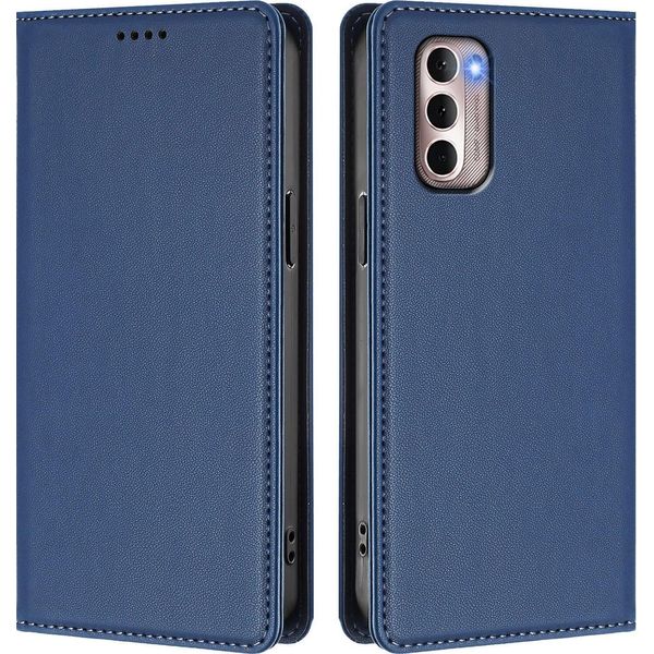 Custodia In Pelle Per Motorola Moto G Stylus 2022 4G, Custodia Flip Magnetica In Finto Cuoio Con Supporto Blu Scuro-image