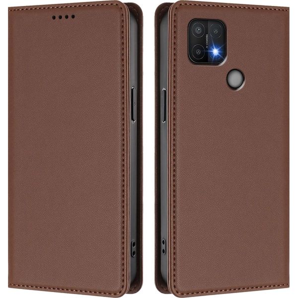 Custodia In Pelle Per Oppo A35 / A16E / A16K / A15 / A15S, Custodia Flip Magnetica In Finto Cuoio Con Supporto Marrone-image