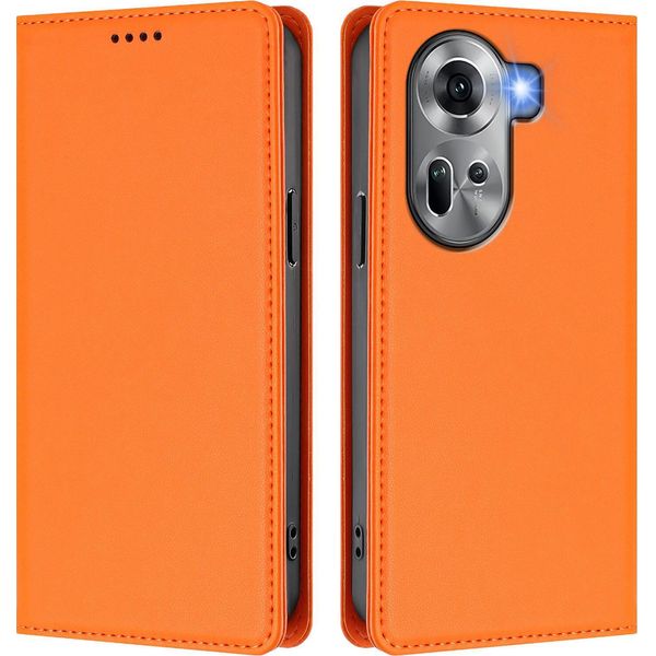 Custodia Per Oppo Reno11 5G, Custodia Magnetica Antiurto Con Supporto In Finto Cuoio Flip Cover Arancione-image