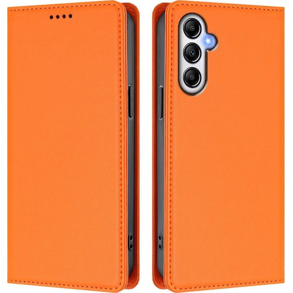 Custodia In Pelle Per Samsung Galaxy A25 5G, Flip Case Magnetico In Finto Cuoio Con Supporto Arancione-image