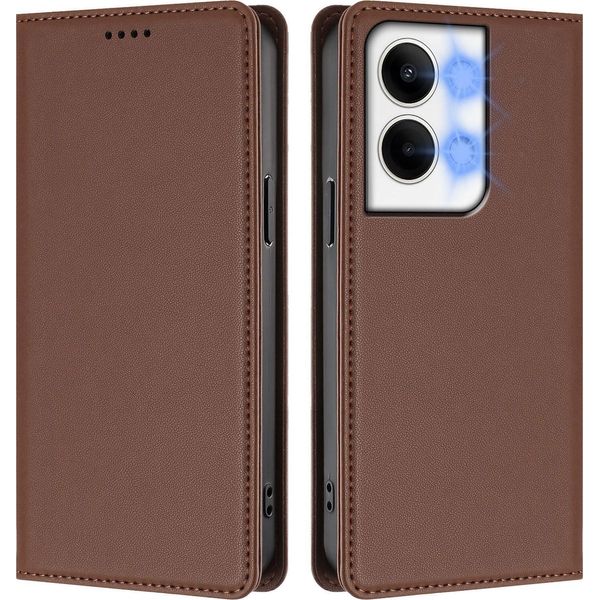 Custodia Per Telefono Cellulare Per Oppo Reno9 /Reno9 Pro 5G, Flip Cover In Finto Cuoio Antiurto Magnetica Con Supporto Marrone-image
