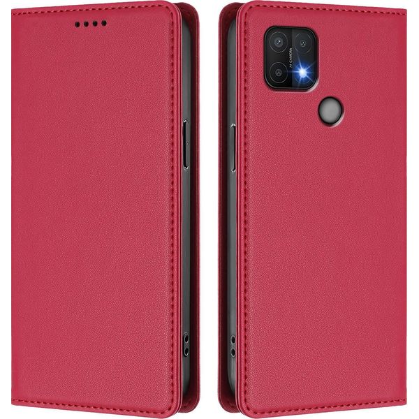 Custodia Per Telefono Cellulare Per Oppo A35 / A16E / A16K / A15 / A15S, Flip Cover In Finto Cuoio Antiurto Magnetica Con Supporto Rosso-image