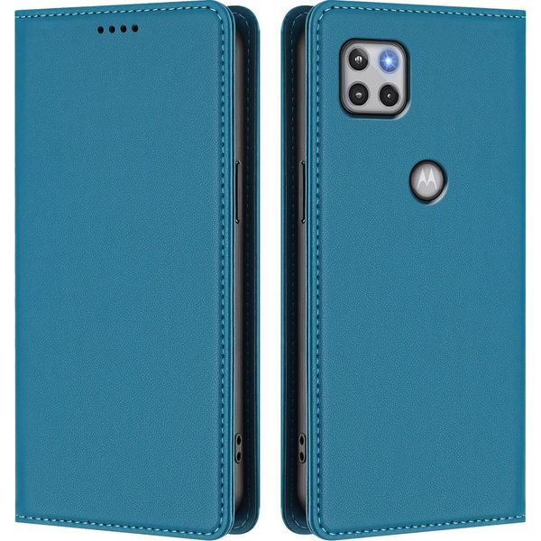 Custodia Per Motorola Moto G 5G 2020, Custodia Magnetica Antiurto Con Supporto In Finto Cuoio Flip Cover Blu-image