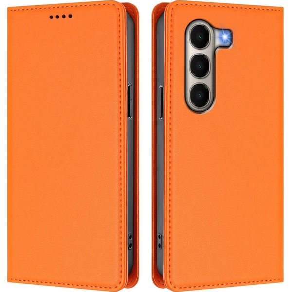 Custodia In Pelle Per Itel A95, Flip Case Magnetico In Finto Cuoio Con Supporto Arancione-image