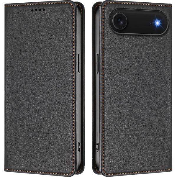 Custodia Per Iphone Air, Flip Cover In Finto Cuoio Antiurto E Magnetica Con Supporto Nero-image