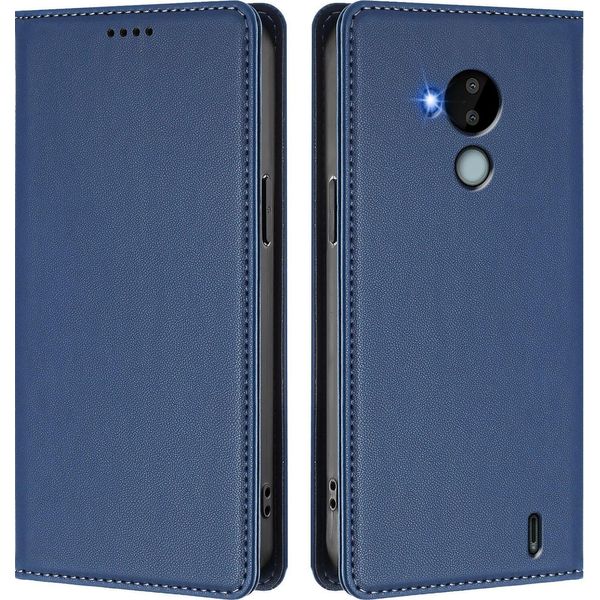 Custodia In Pelle Per Nokia C30, Flip Case Magnetico In Finto Cuoio Con Supporto Blu Scuro-image