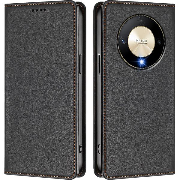 Custodia In Pelle Per Honor X9B/Magic6 Lite, Flip Case Magnetico In Finto Cuoio Con Supporto Nero-image