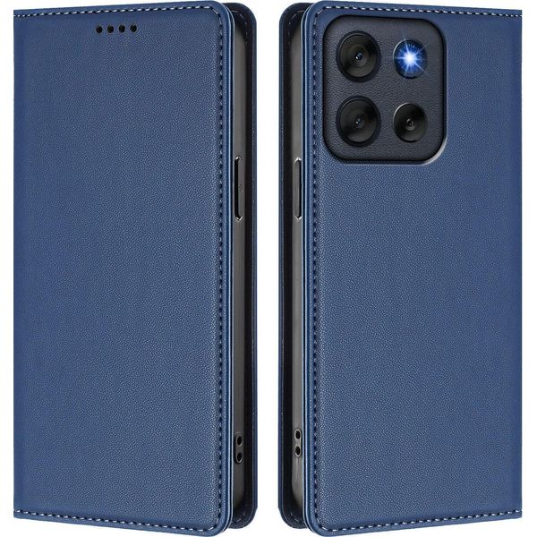 Custodia Per Motorola Moto G56, Flip Cover In Finto Cuoio Antiurto Magnetica Con Supporto Blu Scuro-image