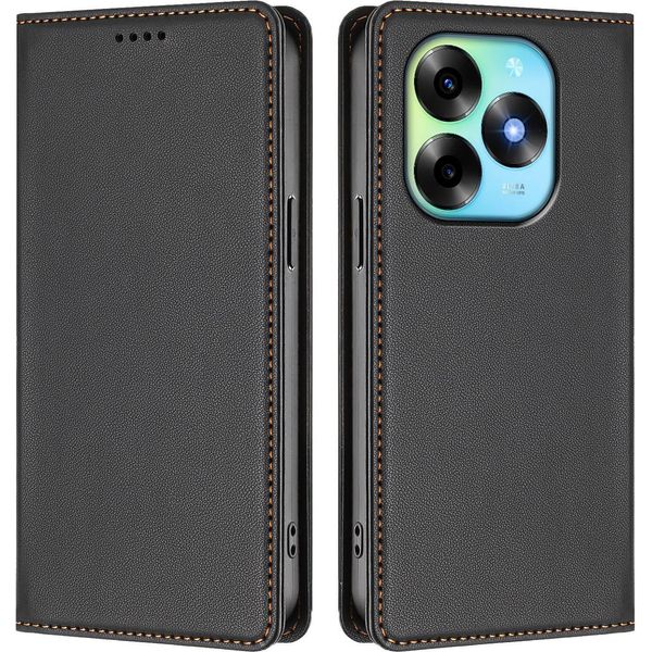 Custodia In Pelle Per Itel S23+, Custodia Flip Magnetica In Finto Cuoio Con Supporto Nero-image