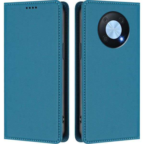 Custodia In Pelle Per Huawei Nova Y90, Flip Case Magnetico In Finto Cuoio Con Supporto Lake Blu-image