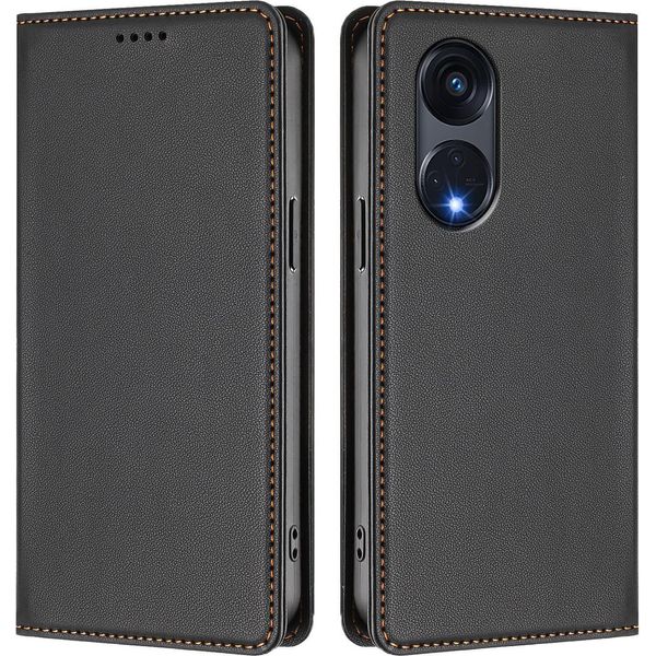 Custodia In Pelle Per Oppo Reno8 T 5G, Flip Case Magnetico In Finto Cuoio Con Supporto Nero-image