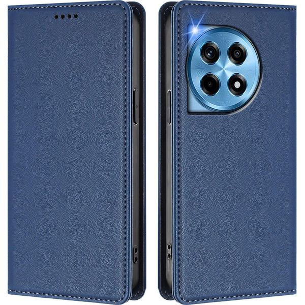 Custodia In Pelle Per Oneplus 12, Flip Case Magnetico In Finto Cuoio Con Supporto Blu Scuro-image