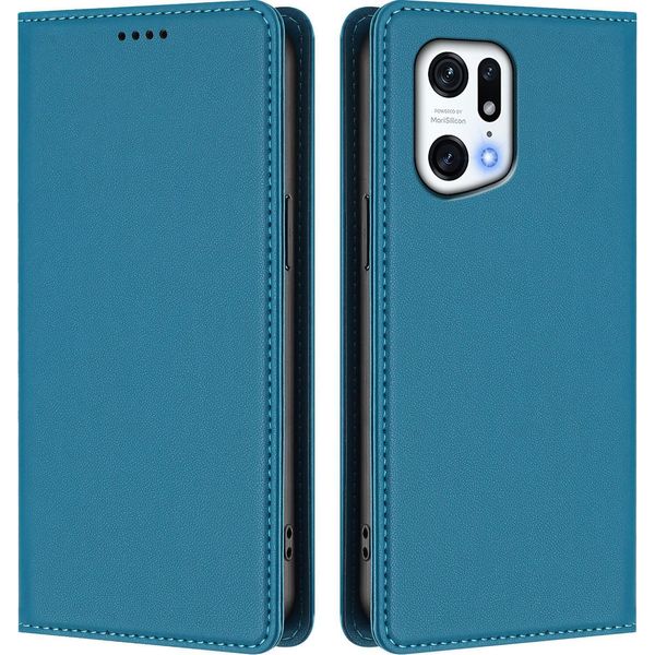Custodia In Pelle Per Oppo Find X5 Pro, Custodia Flip Magnetica In Finto Cuoio Con Supporto Lake Blu-image