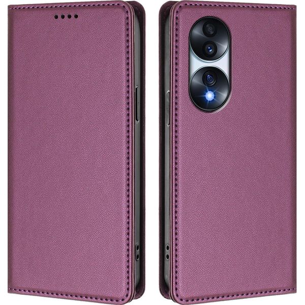 Custodia Per Telefono Cellulare Per Honor 70 Pro, Flip Cover In Finto Cuoio Antiurto Magnetica Con Supporto Viola-image