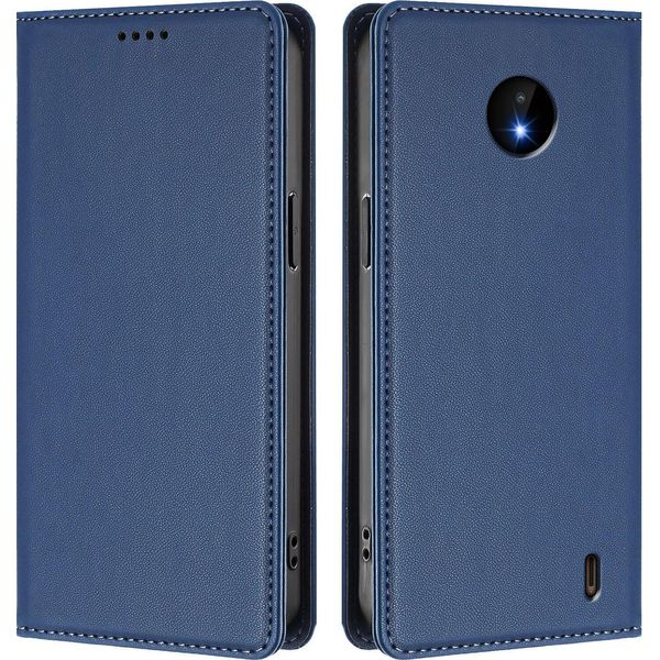 Custodia In Pelle Per Nokia C10 / Nokia C20, Flip Case Magnetico In Finto Cuoio Con Supporto Blu Scuro-image