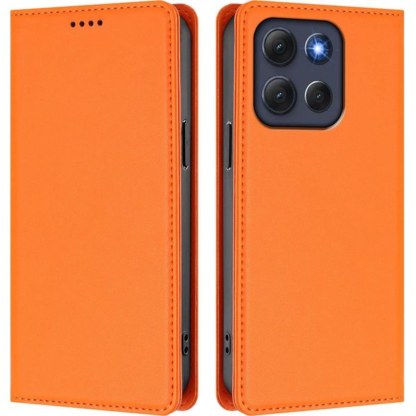 Custodia In Pelle Per Motorola Moto G86 Power, Custodia Flip Magnetica In Finto Cuoio Con Supporto Arancione-image