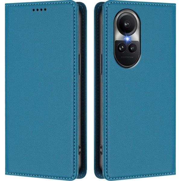 Custodia In Pelle Per Oppo Reno10 / Reno10 Pro 5G, Custodia Magnetica Flip In Finto Cuoio Con Supporto Lake Blu-image